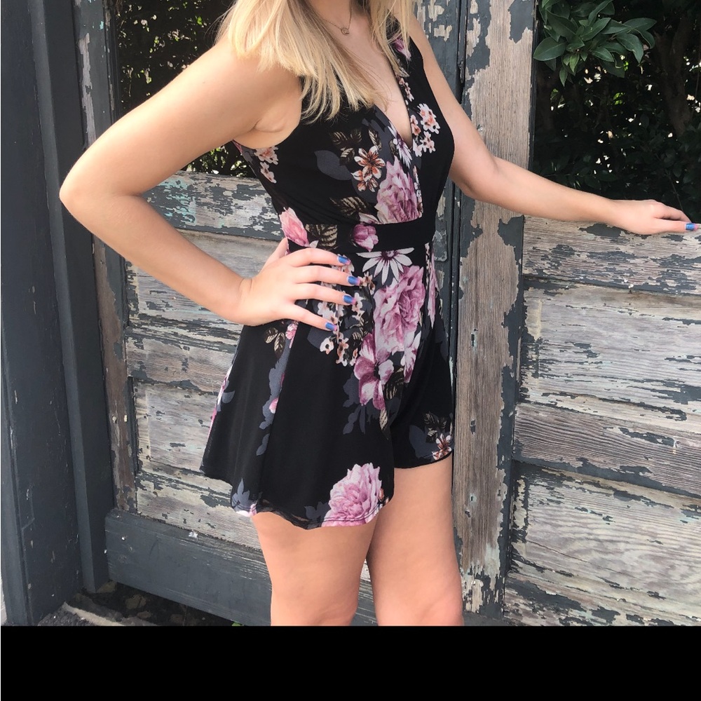 Black floral romper